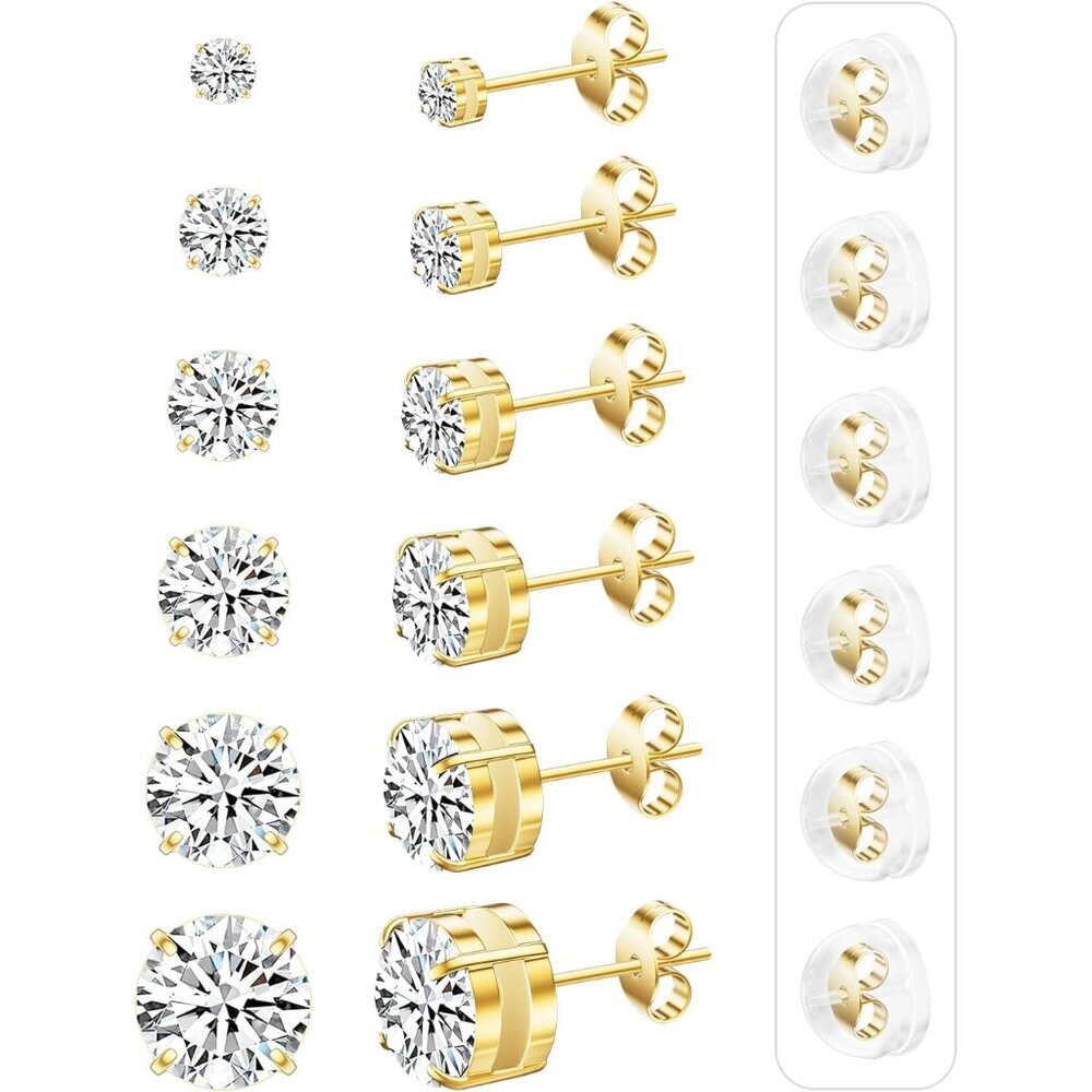 Comfortable Push Back Stud Earrings Set 6 Pairs 2… - image 8